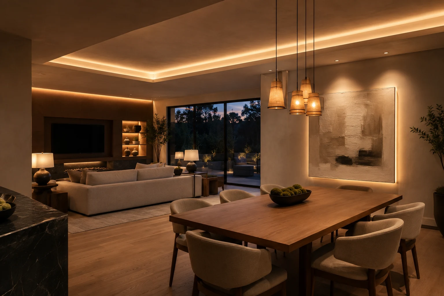 Warm architectural lighting in a modern living space