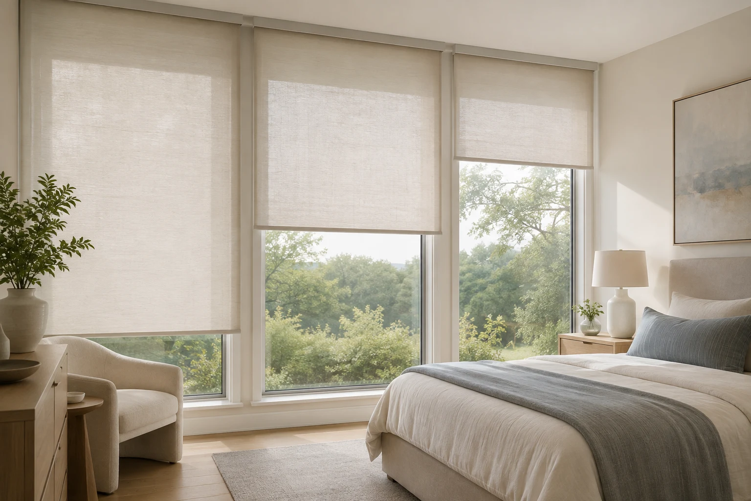 Close-up of concealed motorized roller shades